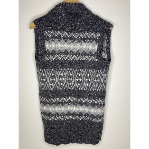 Kenji Women's Fair Isle Knit Long Vest Cardigan Shawl Collar Multi Gray Size L - Picture 2 of 12